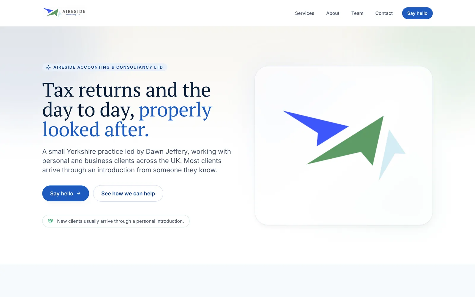 The Aireside Accounting website, built by Glide