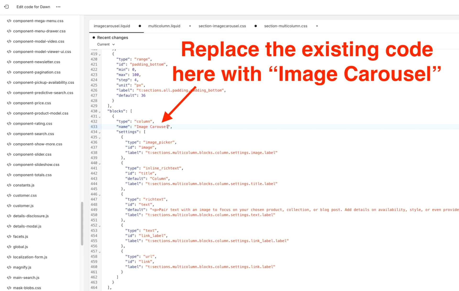 Shopify Image Carousel Tutorial Screenshot Step 17